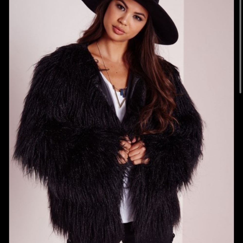 Missguided shag faux fur coat